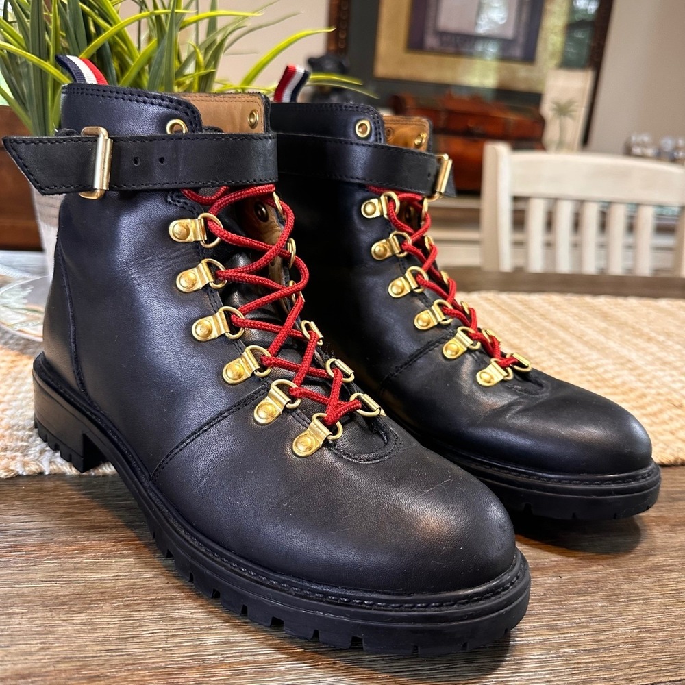Urban Outfitters Jesse Black Combat Hiker Boots Gold Hardware Size 9